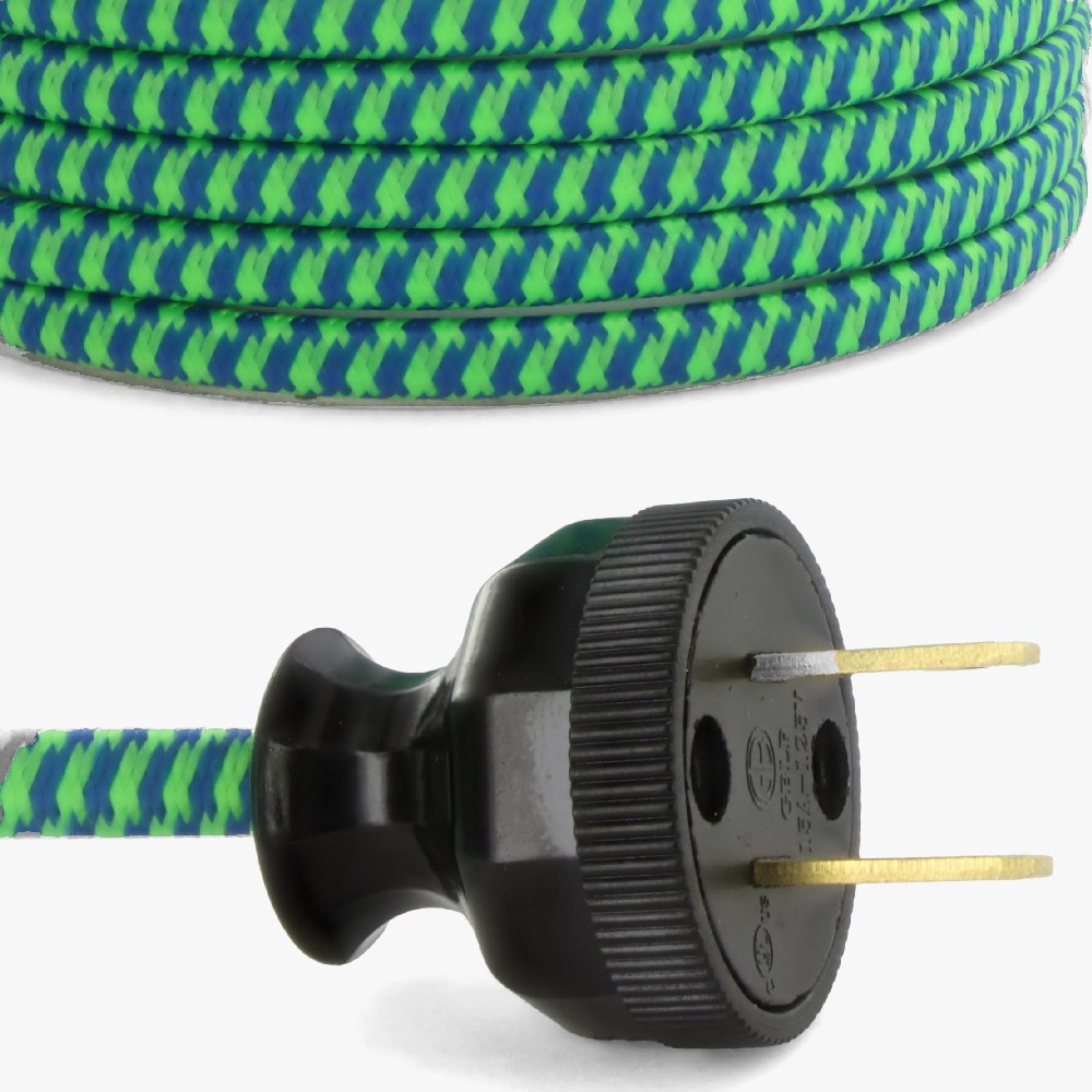 12ft. Long - 18/2 SPT-2-B - Blue/Neon Green Houndstooth Cloth Braided Wire Lamp Cord Set Questions & Answers