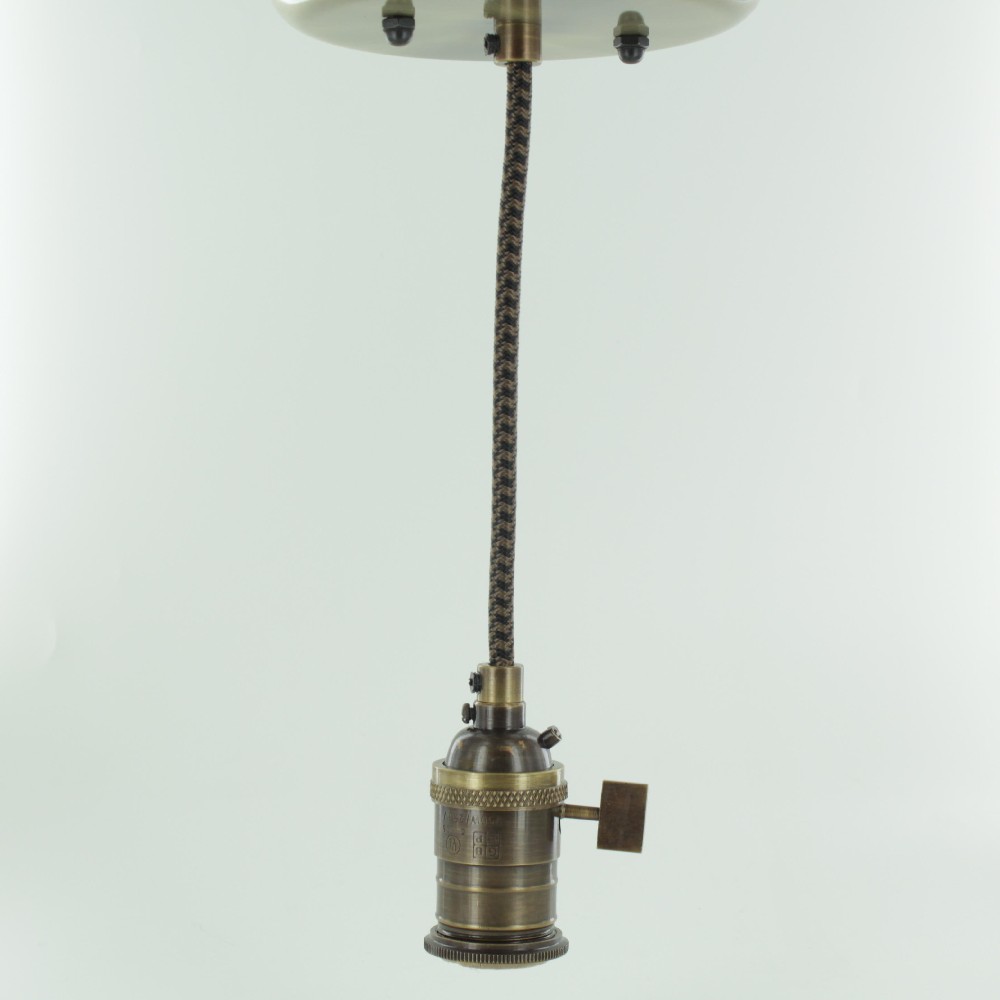 Single Turn Knob Uno Pendant Fixture with 10ft. Black/Brown Houndstooth Fabric Wire - Antique Brass Questions & Answers