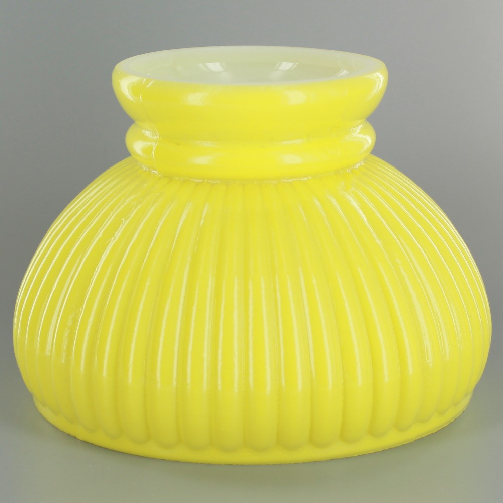 Glazed Yellow Painted Ribbed Student Shade with Ruffle Top and 6in. Neck Questions & Answers