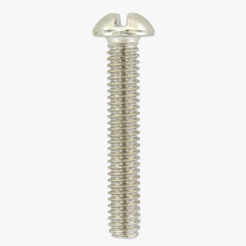 1in Long - 8/32 Thread - Slotted Round Head Steel Screw - Polished Nickel Finish Questions & Answers