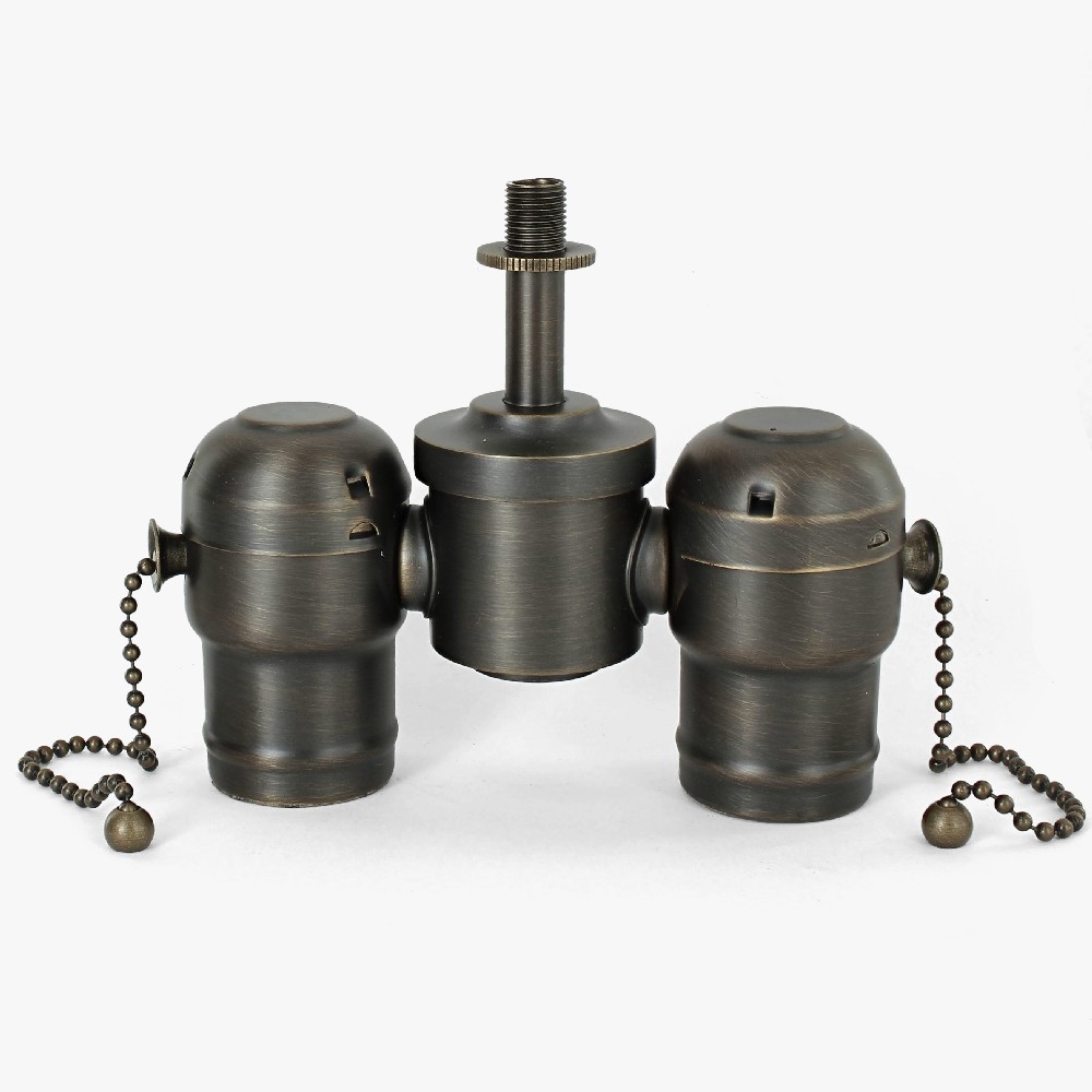 Hi - have a three socket Benjamin lamp; each with it's own pull chain and they attach from the side of the socket.