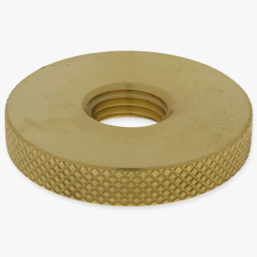 1/4ips - 1-1/2in Diameter x 1/4in H - Threaded Diamond Knurled Round Brass Nut - Unfinished Brass Questions & Answers