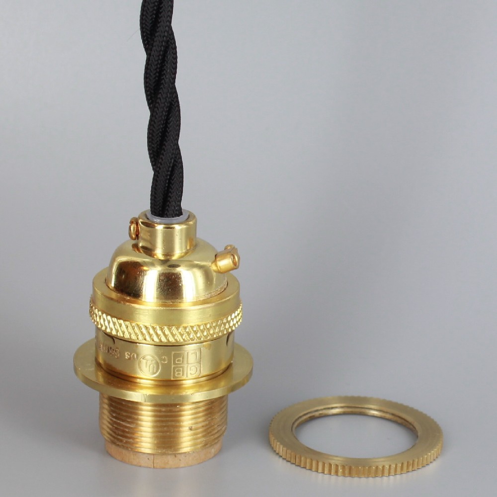 6Ft Twisted Black Nylon Overbraid E-26 Base Keyless Lamp Socket - Polished Brass Questions & Answers