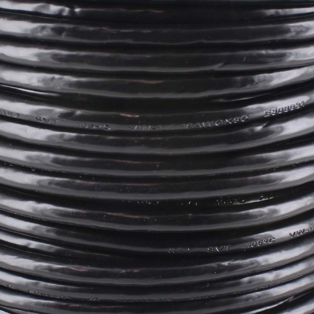 18/3 Black SVT Style Pendant Wire with 1/16in (1.5mm) Diameter Stainless Steel Support Cable Questions & Answers