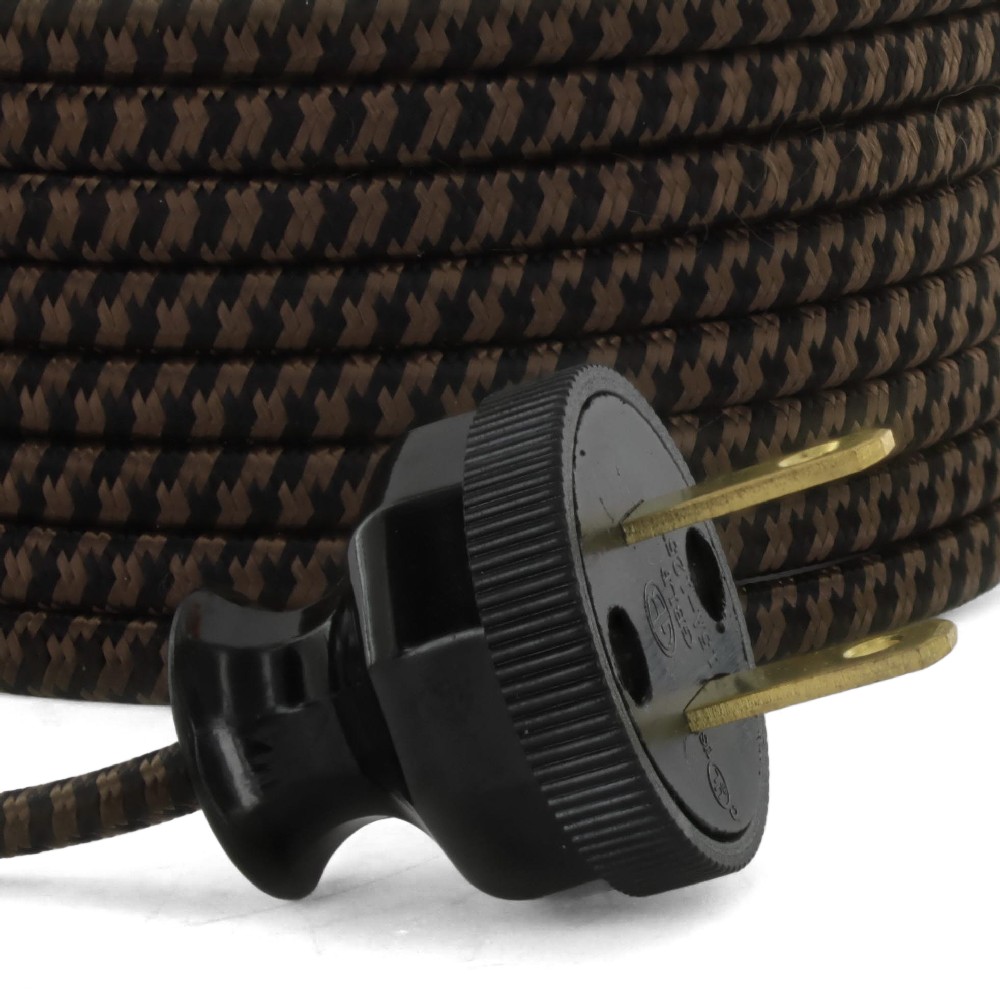 12ft. Long - 18/2 SPT-2-B - Brown/Black Houndstooth Cloth Braided Wire Lamp Cord Set with Antique Style Plug Questions & Answers