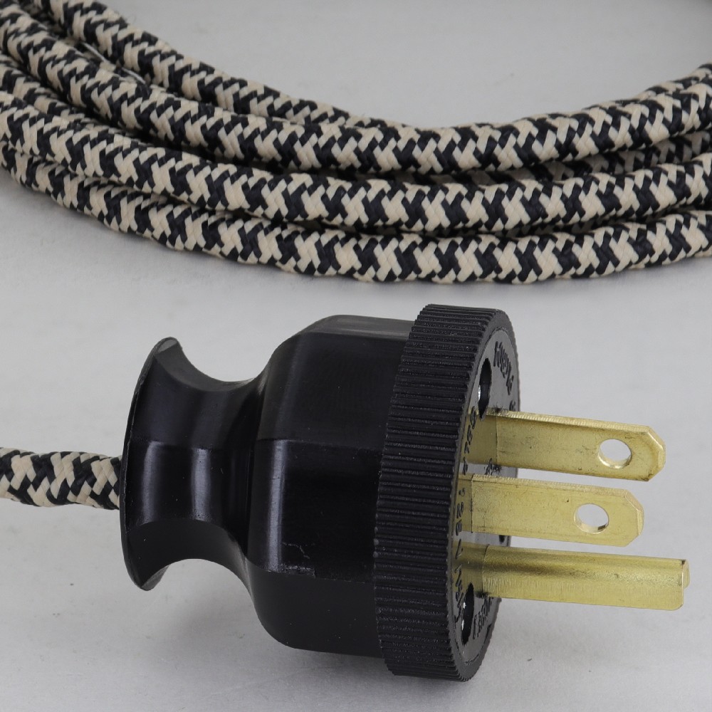 10ft. Black/Beige Hounds Tooth 18/3 SPT-1 Bungalow Style Twisted Overbraid Cordset With Antique Plug Questions & Answers