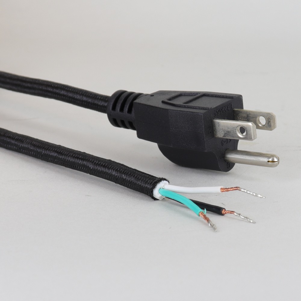 12ft. Black Cloth Covered 18/3 SVT 3-Prong Grounded Cord Set with Molded Plug Questions & Answers