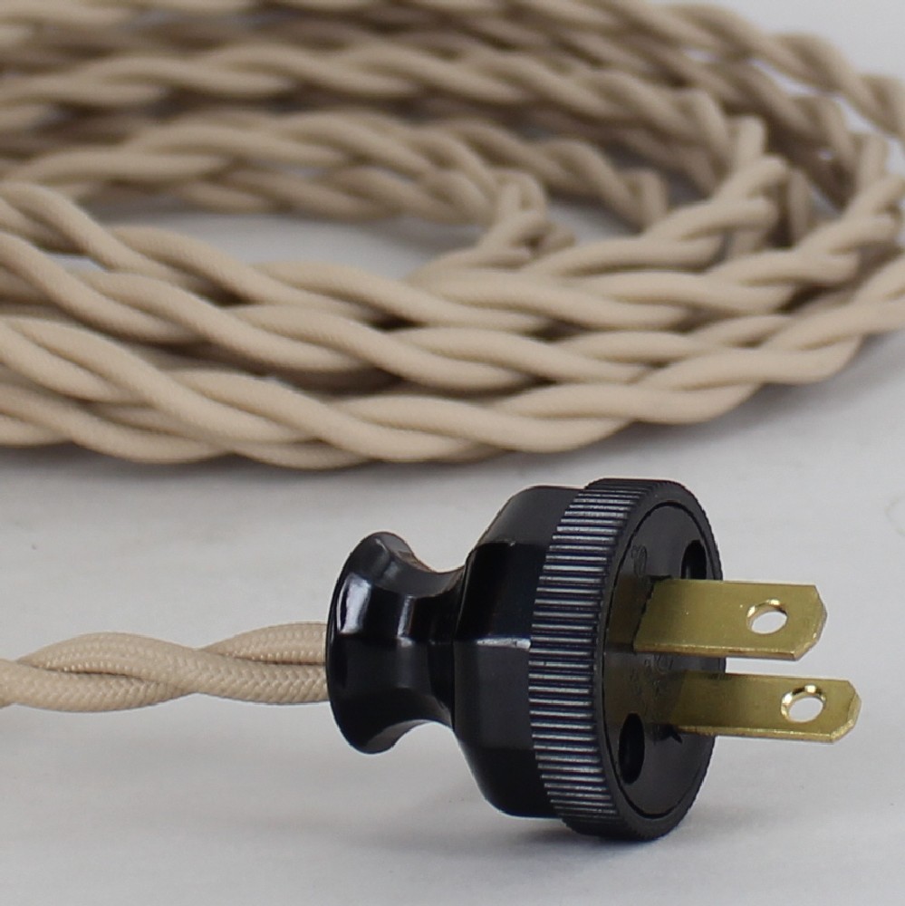 8ft Long Beige Twisted 18/2 SPT-2 Type UL Listed Powercord WITH BLACK PHENOLIC PLUG Questions & Answers