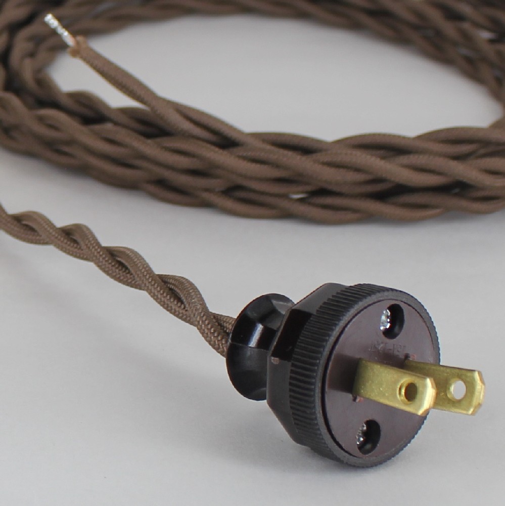 8ft Long Brown Twisted 18/2 SPT-2 Type UL Listed Powercord WITH Brown PHENOLIC PLUG Questions & Answers