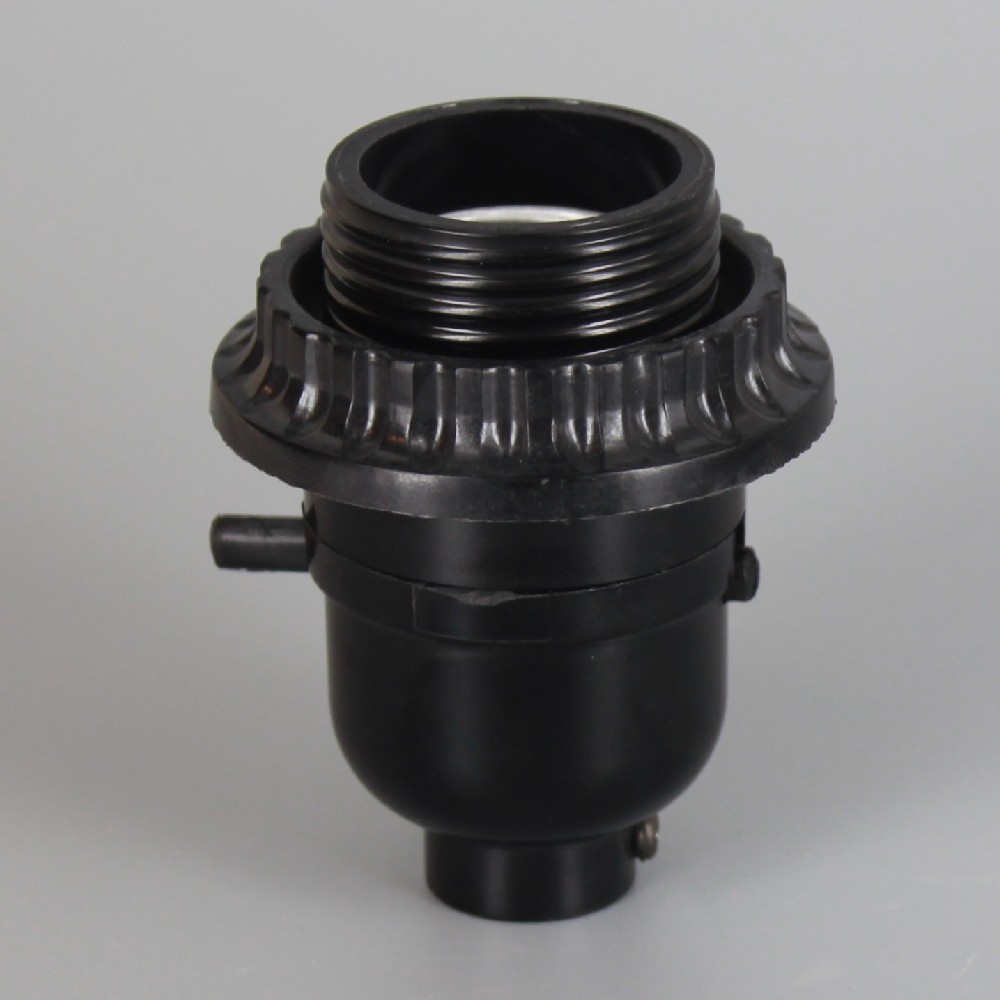 Black E-26 Phenolic Threaded Shell with Shade Ring Push Through Socket with 1/8ips. Bottom Questions & Answers