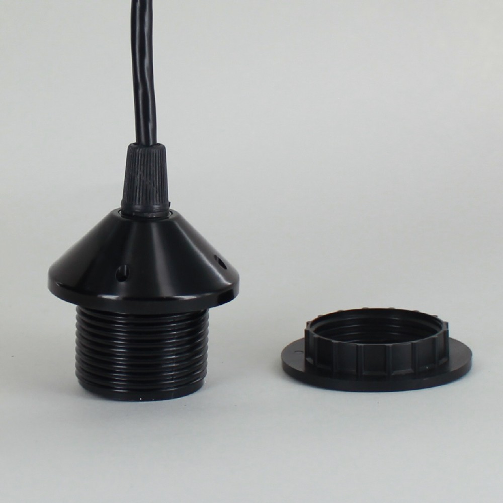 Black E-26 Phenolic Pendant Socket Threaded Shoulder with Ring and Pre-Wired with 4ft. Leads Questions & Answers