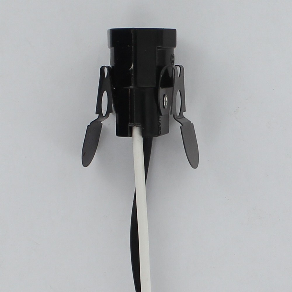 Phenolic Candelabra Lamp Socket with Snap In Spring Clip and 24in. 105 deg. Black and White Leads Questions & Answers