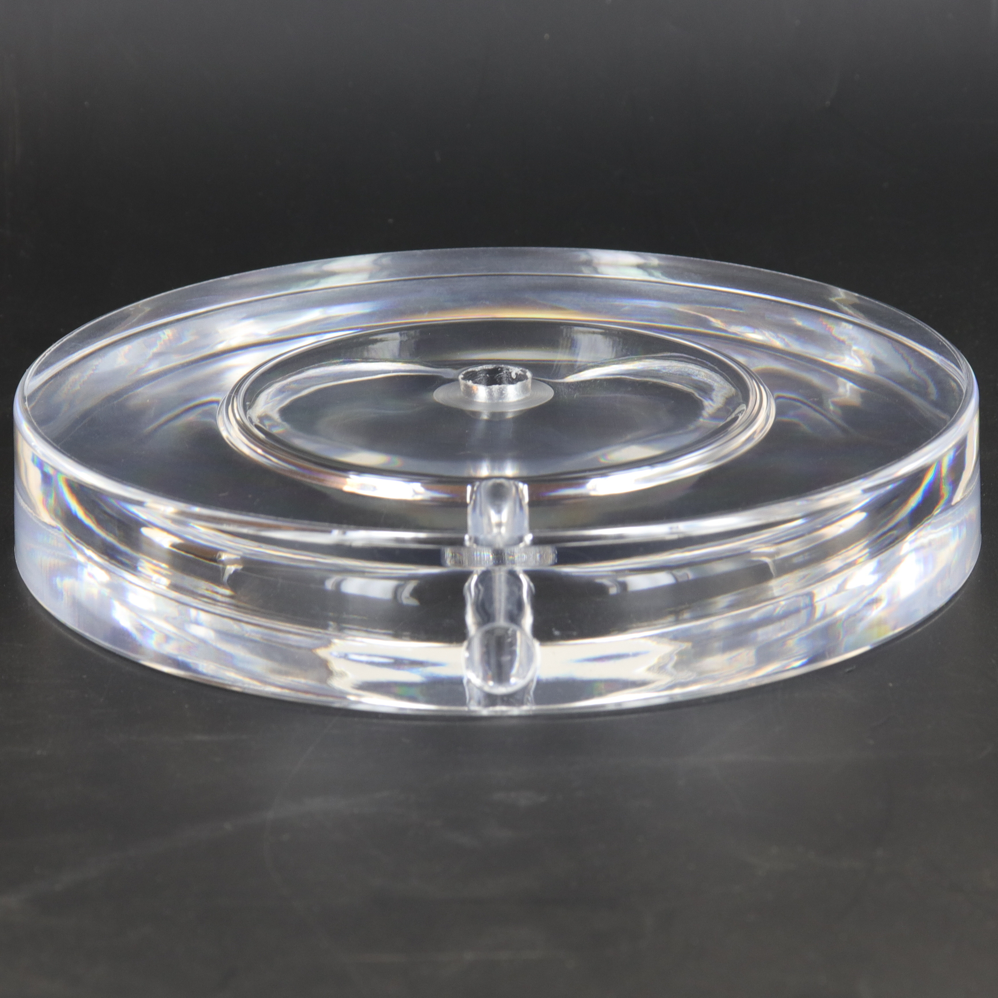 6in Diameter Round Acrylic Lamp Base With 1/8ips Slip Center Hole And Wire Exit - Clear Questions & Answers