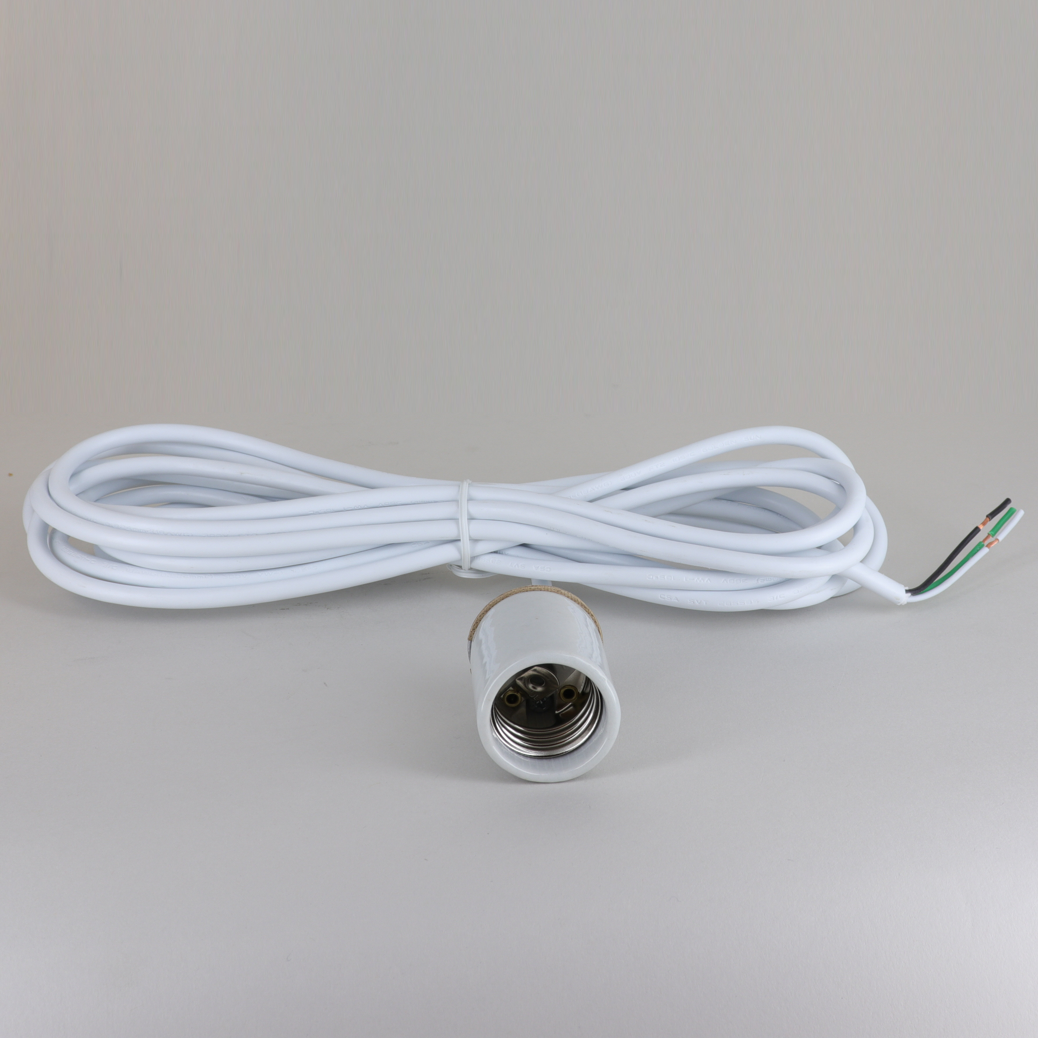 E-26 Porcelain Pendant Socket with 1/8ips. Cap and 20ft. White 18/3 SVT Leads Questions & Answers