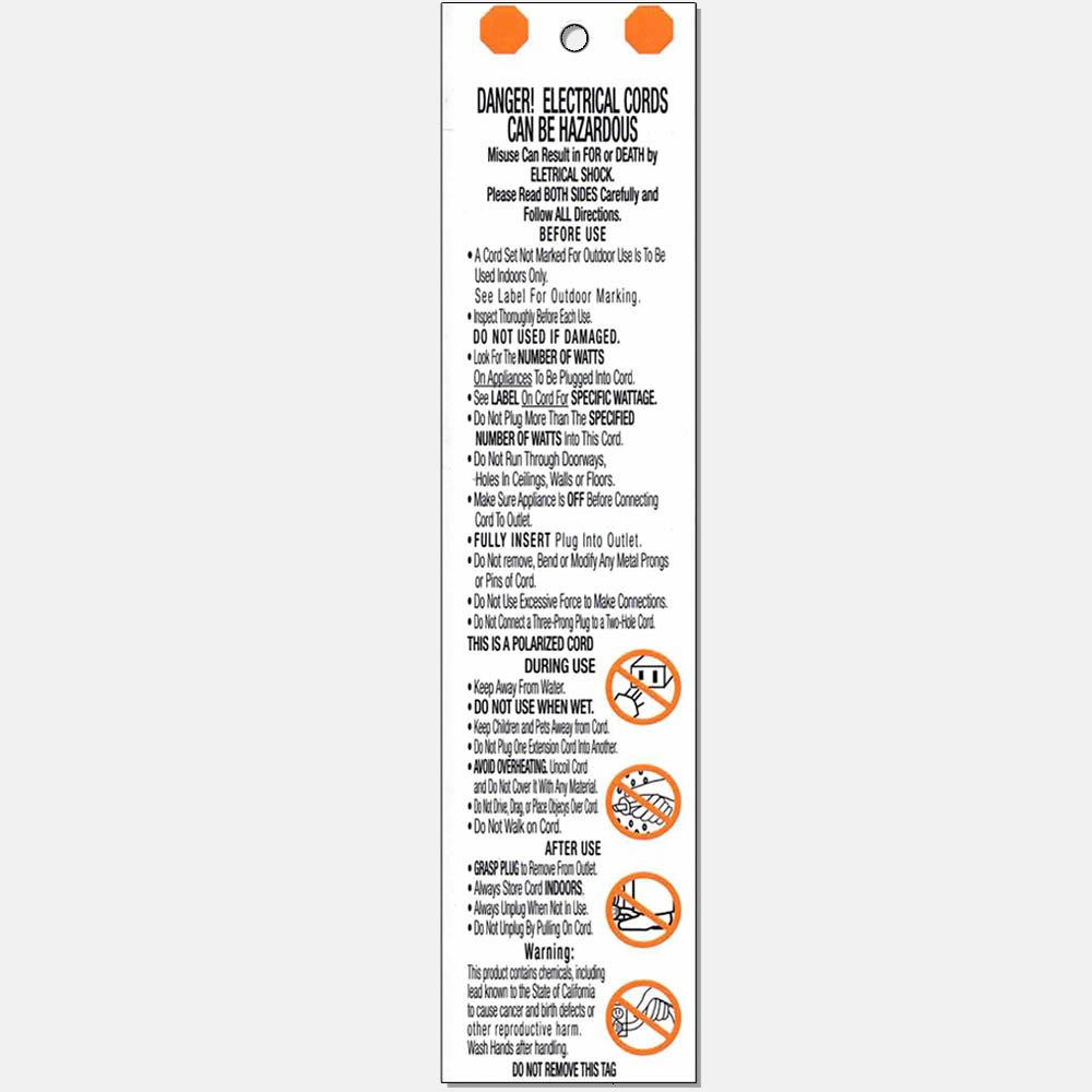 Extension Cord Warning Labels Questions & Answers