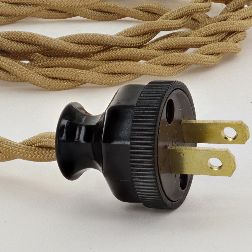 8ft Long Metallic Gold Twisted 18/2 SPT-2 Type UL Listed Powercord with Antique Style Phenolic Plug Questions & Answers